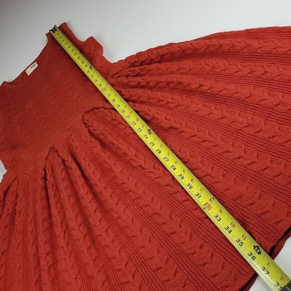 ANTHROPOLOGIE PSL Far Away From Close CABLEKNIT RED ORANGE RUST FIT FLARE DRESS - Picture 4 of 11